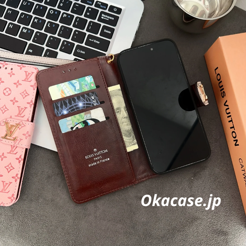 Leather Folio Monogram iPhone Case with Card Holder and Strap - OKHYL0012
