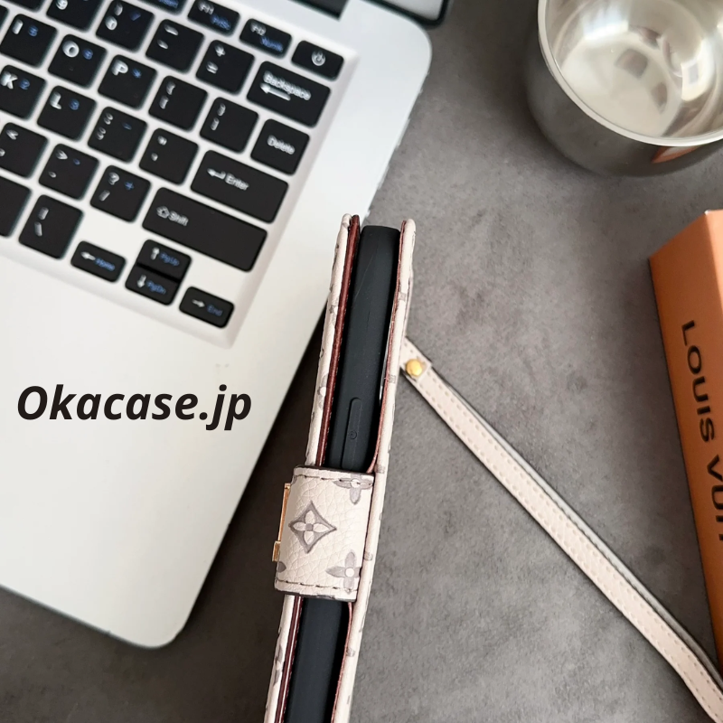 Leather Folio Monogram iPhone Case with Card Holder and Strap - OKHYL0012