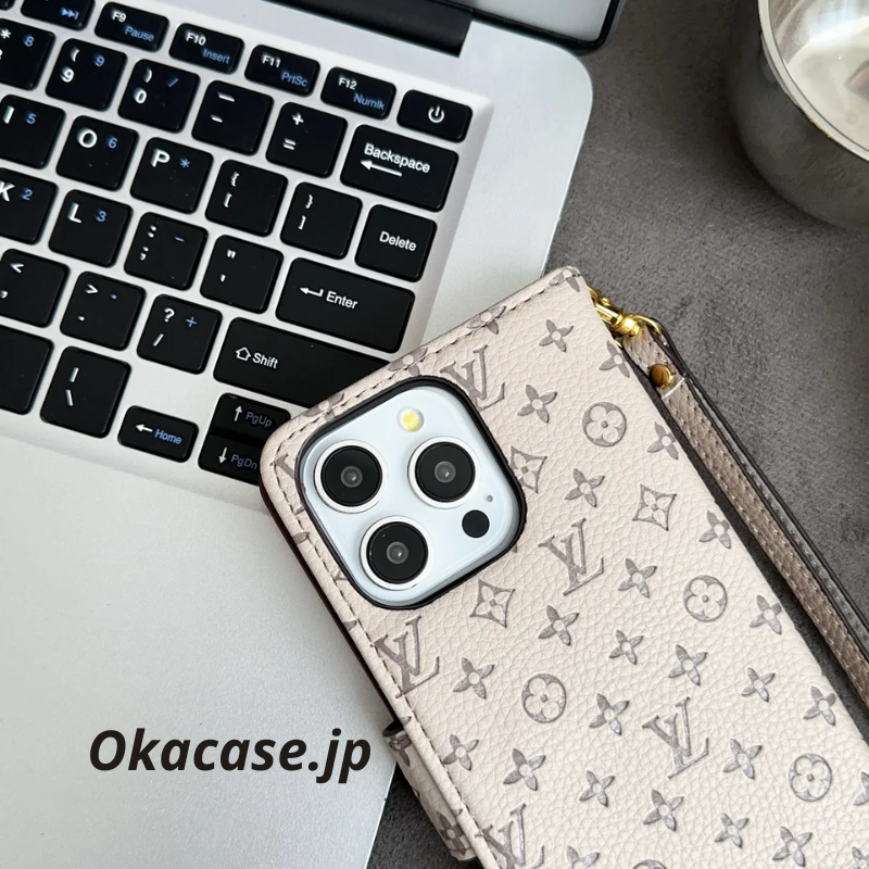 Leather Folio Monogram iPhone Case with Card Holder and Strap - OKHYL0012