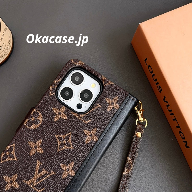 Leather Folio-Style Monogram iPhone Case with Card Holder and Bill Pocket - OKHYL002