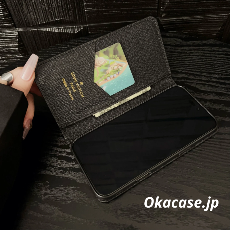 Luxury Monogram Leather Wallet-Style iPhone Case with Card Slots - OKHYL003