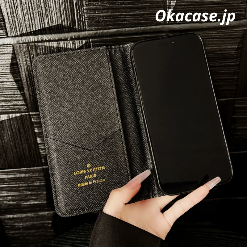 Luxury Monogram Leather Wallet-Style iPhone Case with Card Slots - OKHYL003