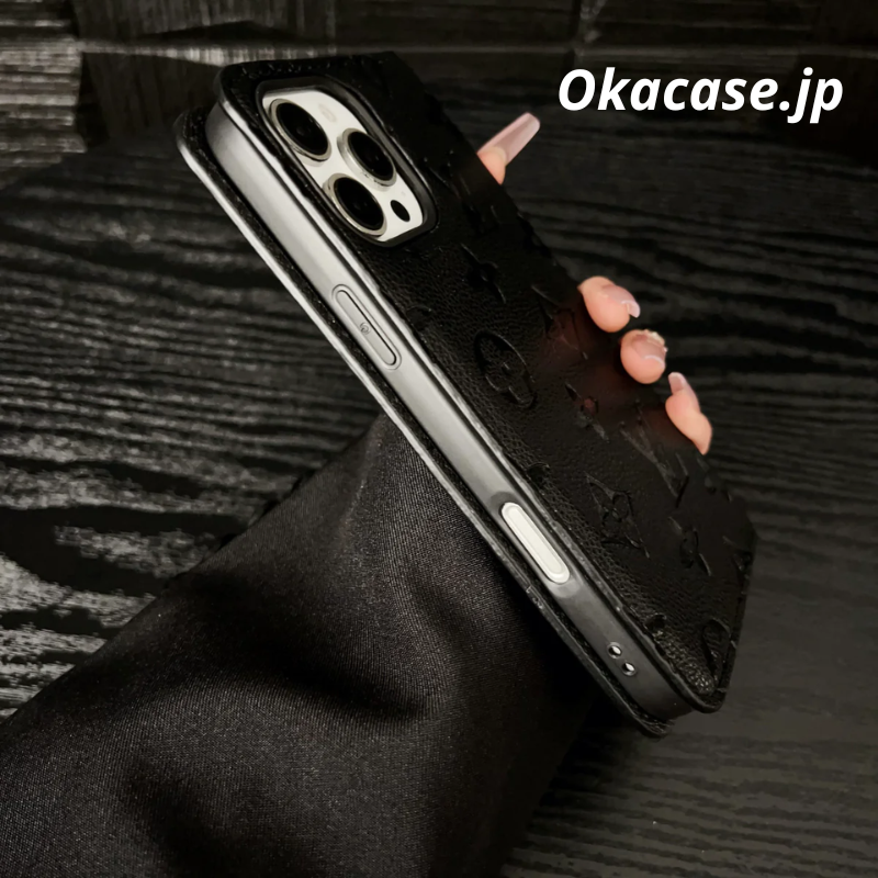 Luxury Monogram Leather Wallet-Style iPhone Case with Card Slots - OKHYL003