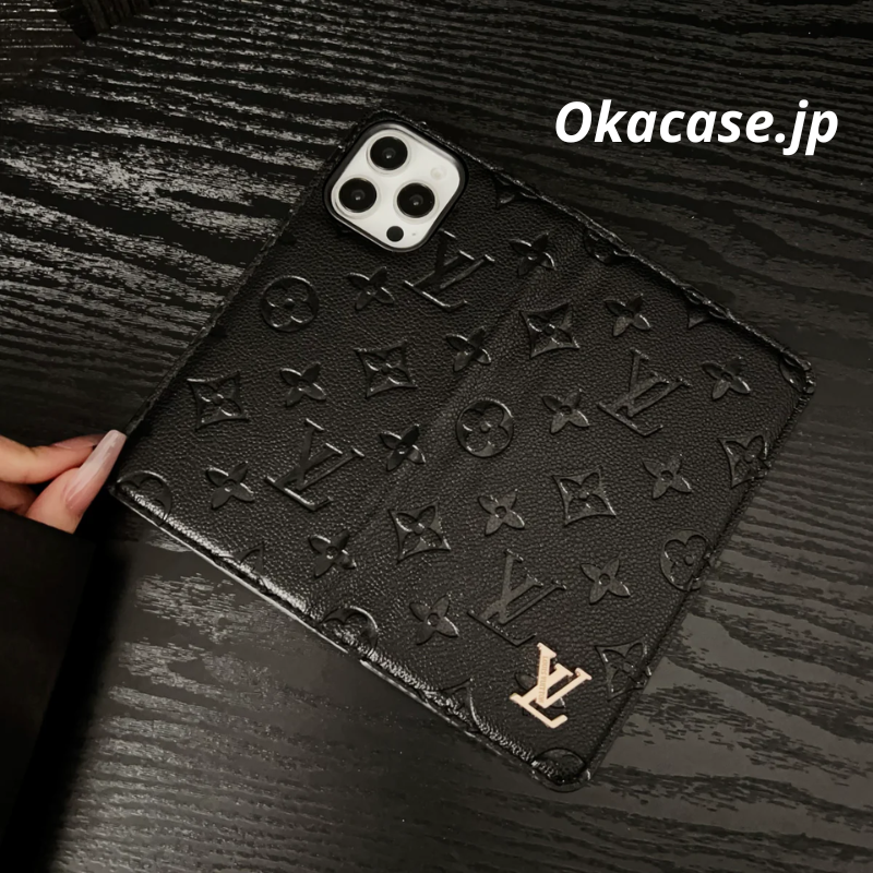 Luxury Monogram Leather Wallet-Style iPhone Case with Card Slots - OKHYL003