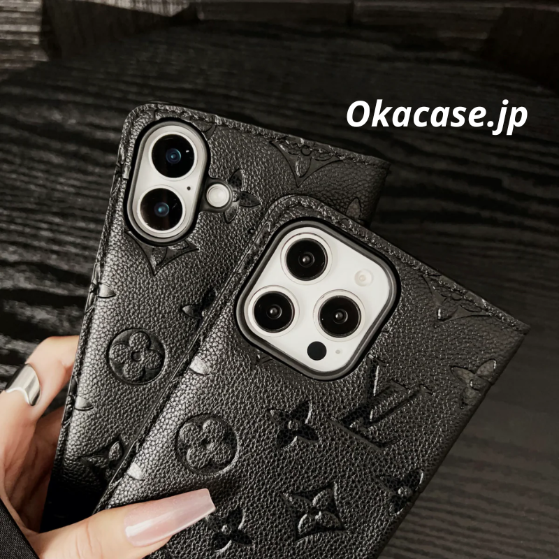 Luxury Monogram Leather Wallet-Style iPhone Case with Card Slots - OKHYL003