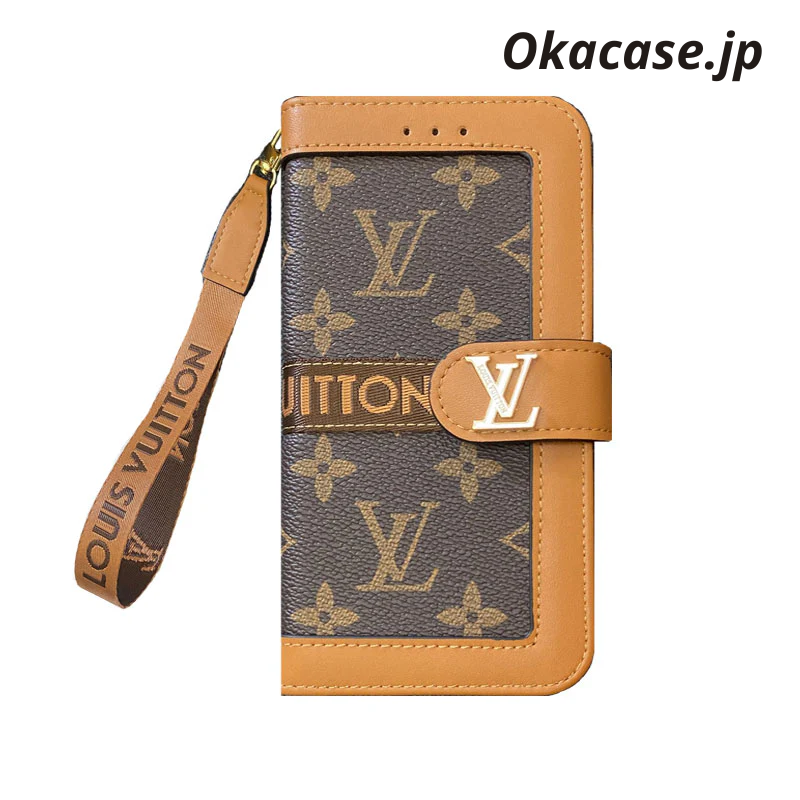 Monogram Leather Wallet-Style iPhone Case, Black Print (Card Slots & Strap Included/Big Print) - OKLB002