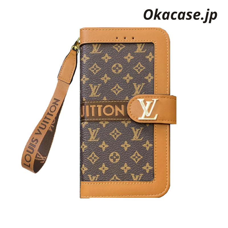 Monogram Leather Wallet-Style iPhone Case, Black Print (Card Slots & Strap Included/Big Print) - OKLB002