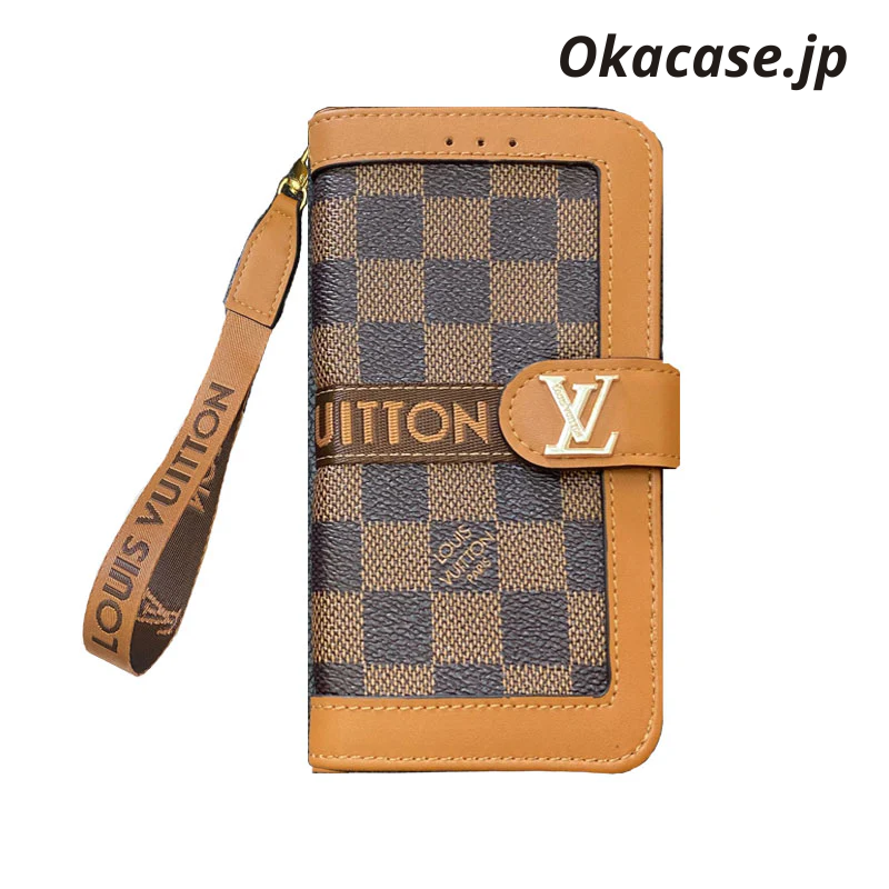 Monogram Leather Wallet-Style iPhone Case, Black Print (Card Slots & Strap Included/Big Print) - OKLB002