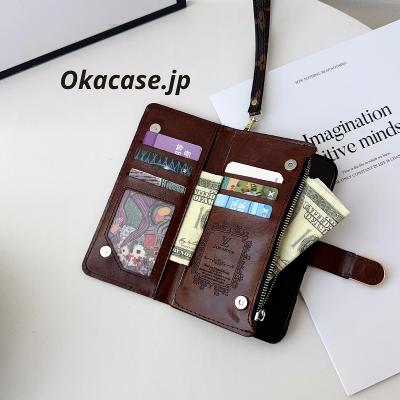 Luxury Design Monogram Wallet-Style iPhone Case (with Zipper Wallet & Strap) - OKLB003