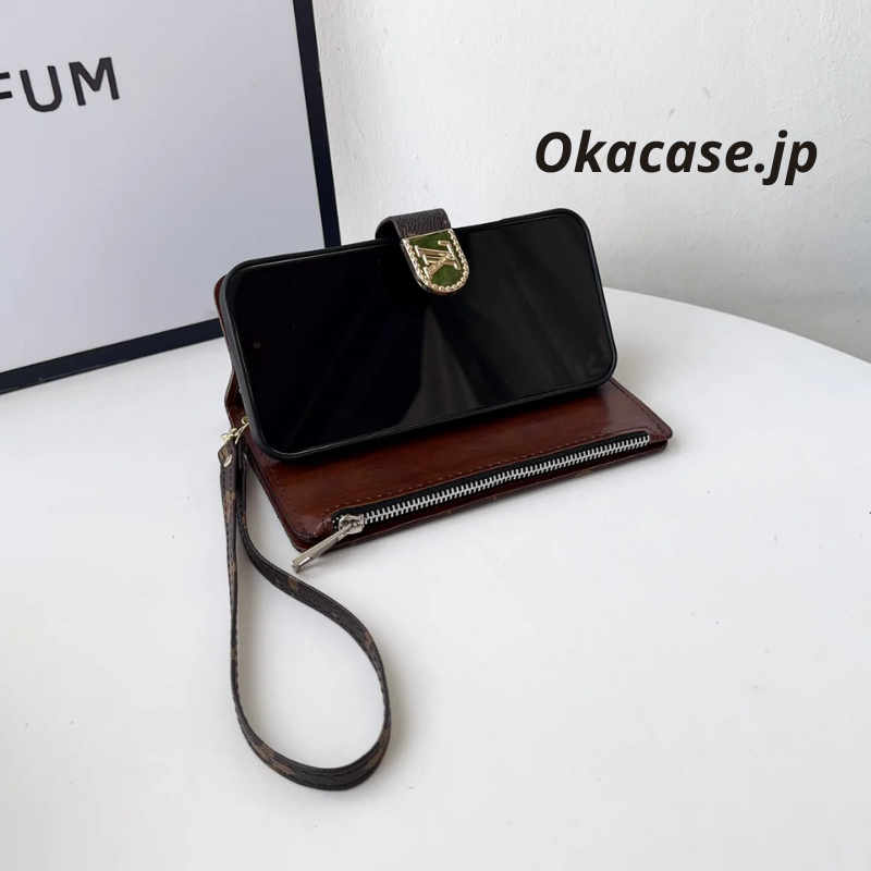 Luxury Design Monogram Wallet-Style iPhone Case (with Zipper Wallet & Strap) - OKLB003