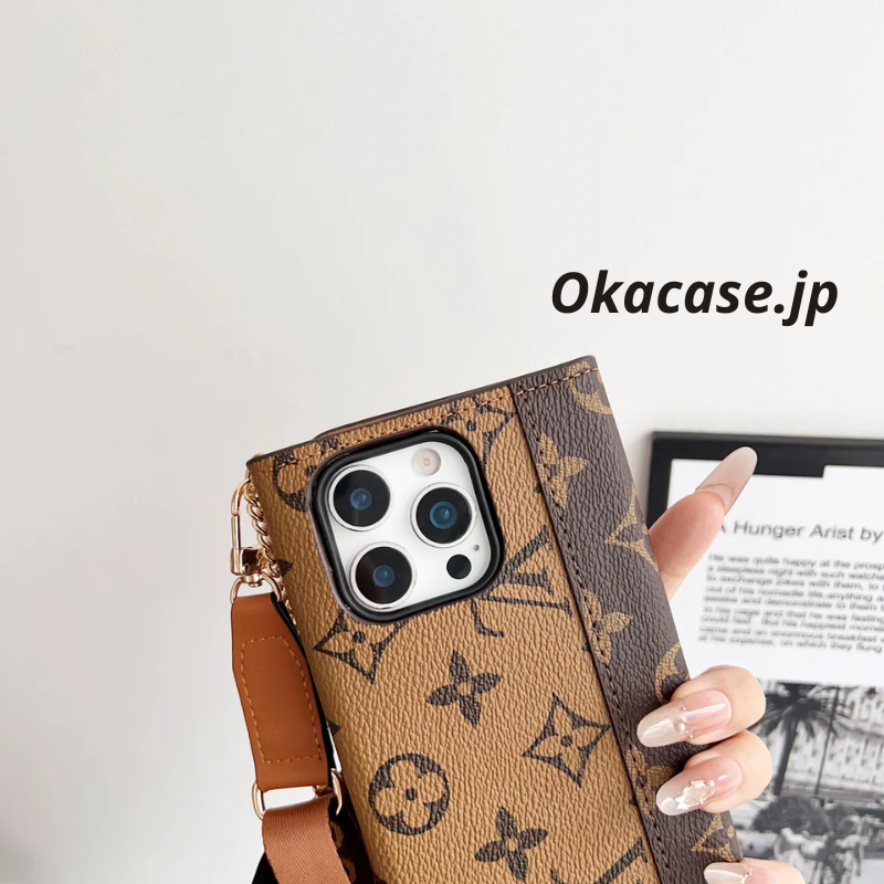 Luxury Folio Monogram iPhone Case with Card Holder & Crossbody Strap - OKMTY002