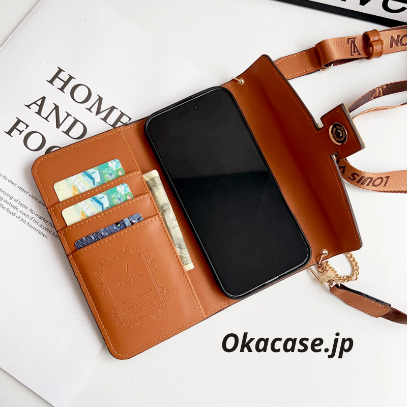 Luxury Folio Monogram iPhone Case with Card Holder & Crossbody Strap - OKMTY002