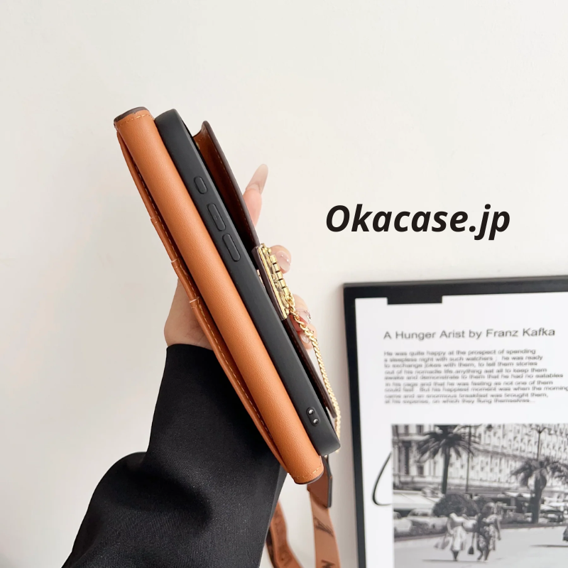 Luxury Folio Monogram iPhone Case with Card Holder & Crossbody Strap - OKMTY002