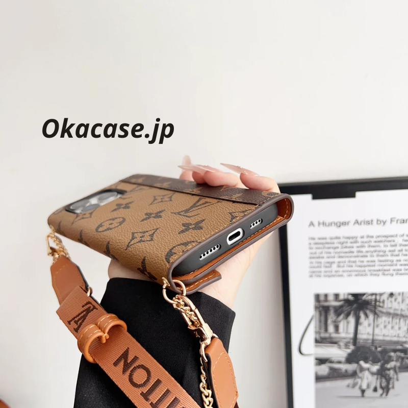 Luxury Folio Monogram iPhone Case with Card Holder & Crossbody Strap - OKMTY002