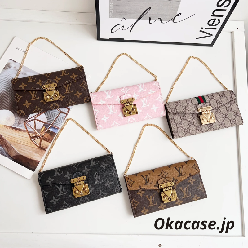 Luxury Folio Monogram iPhone Case with Card Holder & Crossbody Strap - OKMTY002