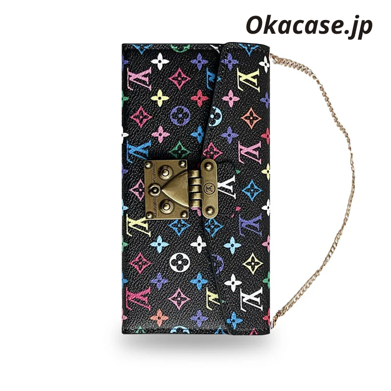 Premium Leather Folio Monogram iPhone Case with Wallet and Strap - OKMTY003
