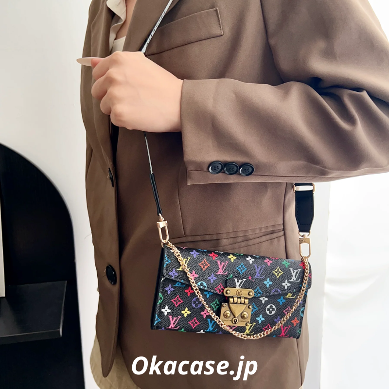 Premium Leather Folio Monogram iPhone Case with Wallet and Strap - OKMTY003