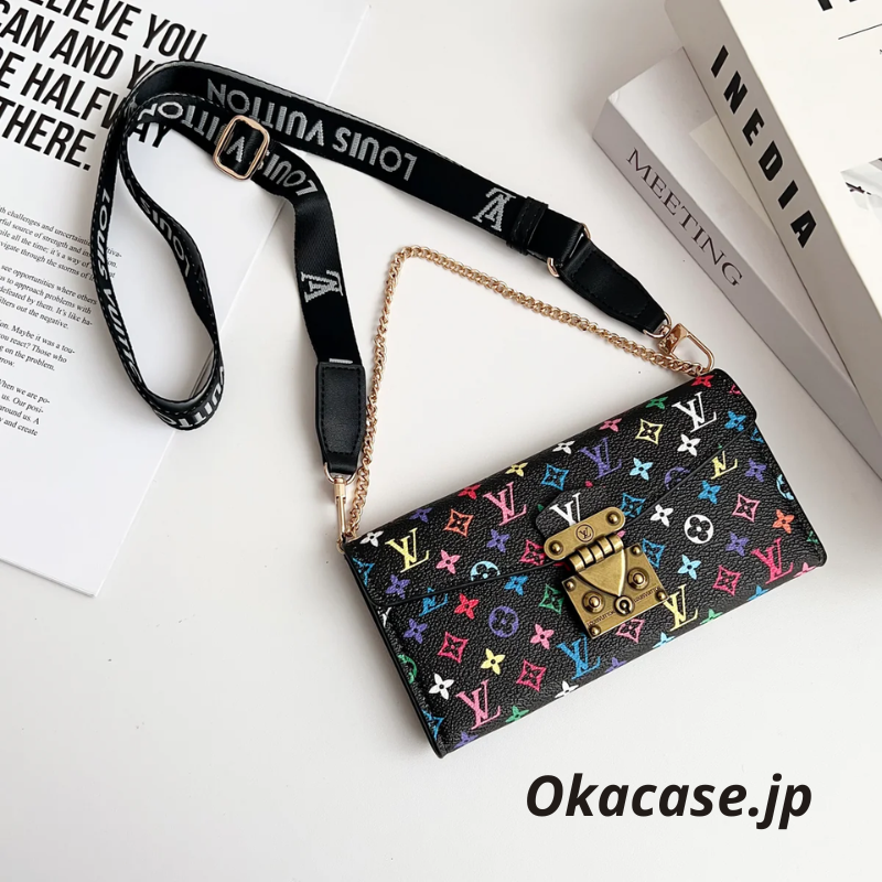 Premium Leather Folio Monogram iPhone Case with Wallet and Strap - OKMTY003