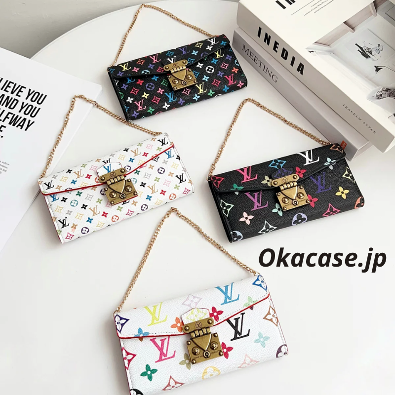 Premium Leather Folio Monogram iPhone Case with Wallet and Strap - OKMTY003