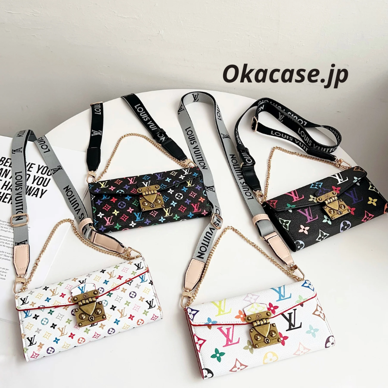 Premium Leather Folio Monogram iPhone Case with Wallet and Strap - OKMTY003