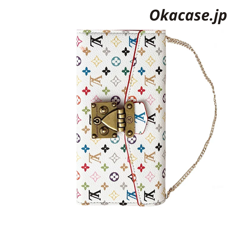 Premium Leather Folio Monogram iPhone Case with Wallet and Strap - OKMTY003