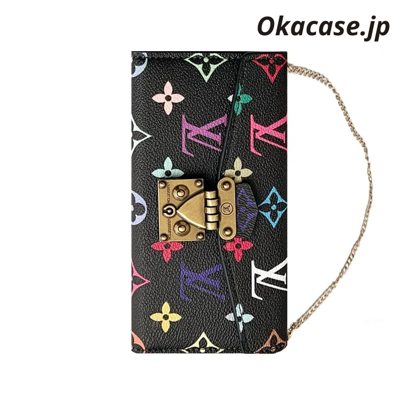Premium Leather Folio Monogram iPhone Case with Wallet and Strap - OKMTY003
