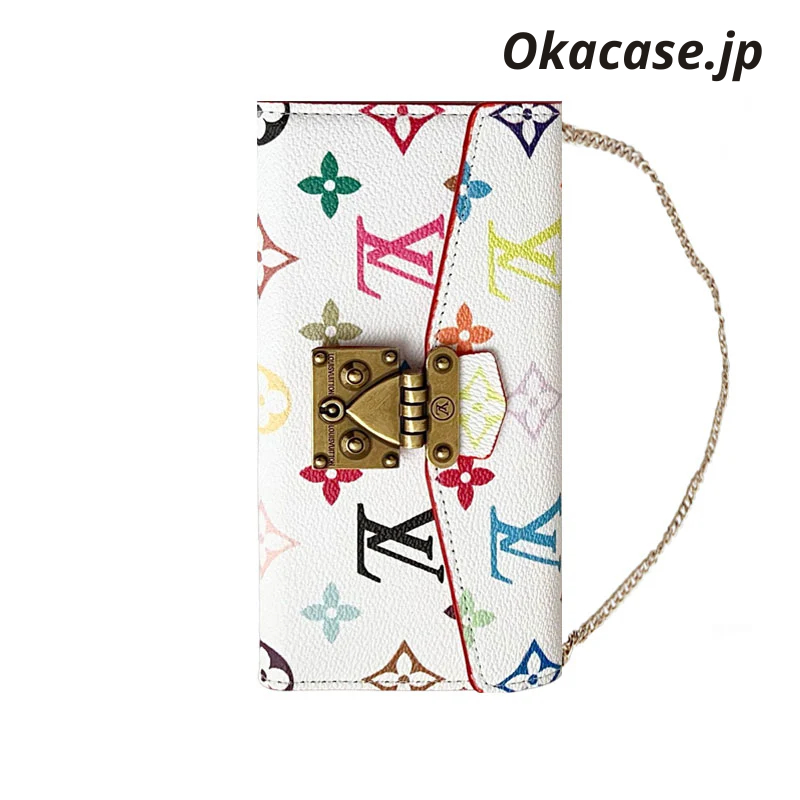 Premium Leather Folio Monogram iPhone Case with Wallet and Strap - OKMTY003