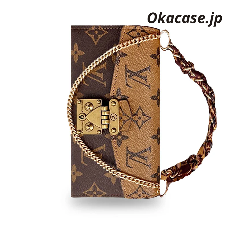 Luxury Leather Folio Monogram iPhone Case with Card Holder and Strap - OKMTY004