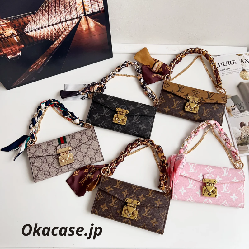 Luxury Leather Folio Monogram iPhone Case with Card Holder and Strap - OKMTY004