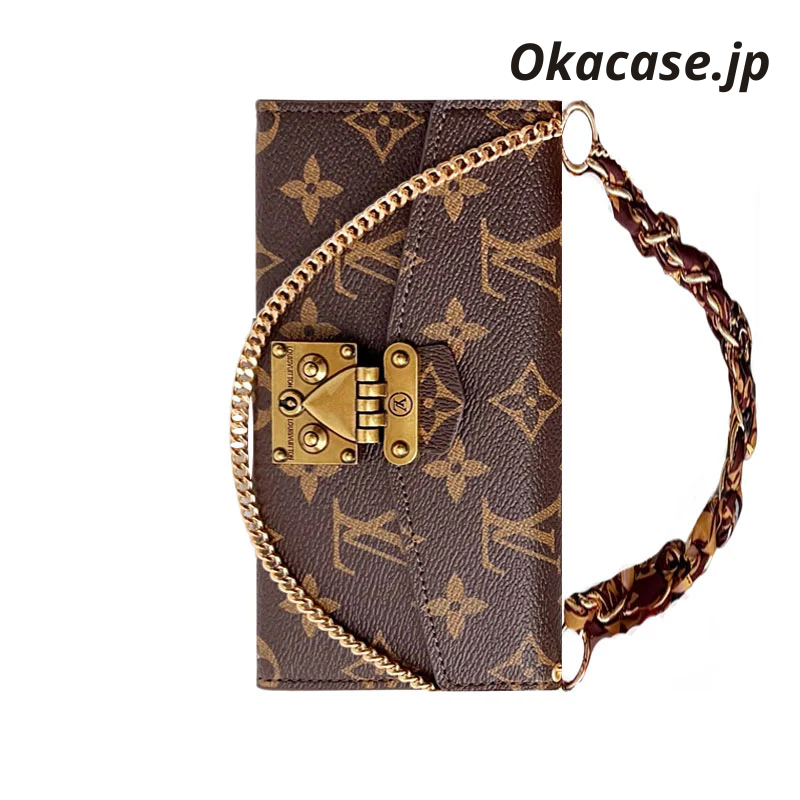 Luxury Leather Folio Monogram iPhone Case with Card Holder and Strap - OKMTY004