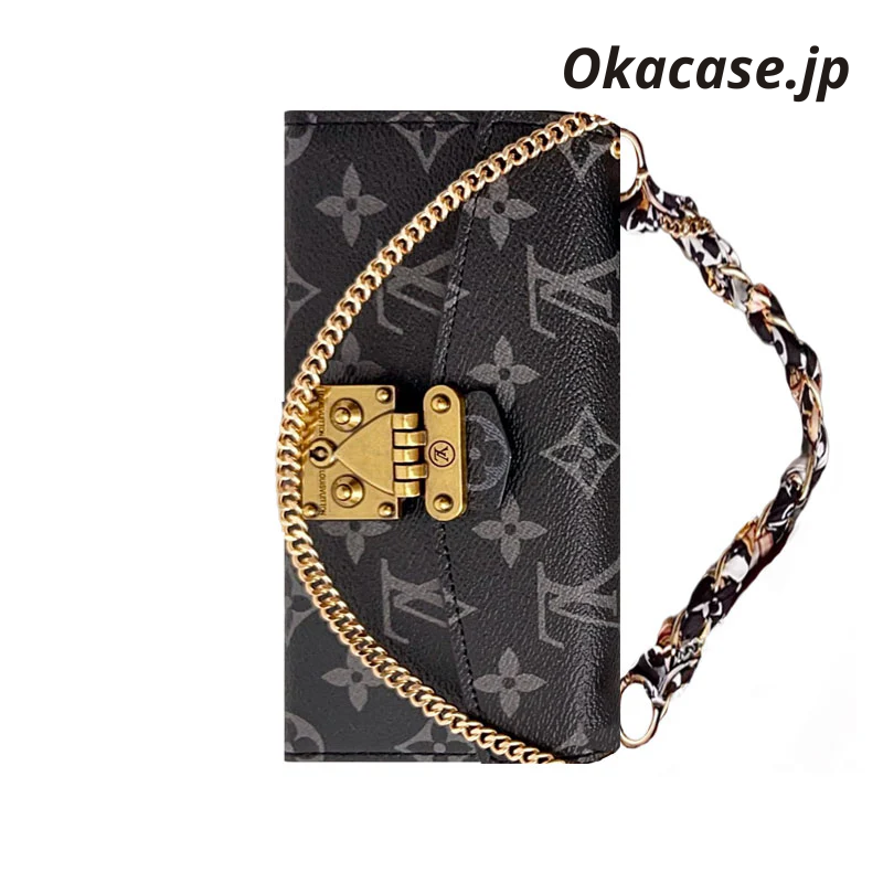 Luxury Leather Folio Monogram iPhone Case with Card Holder and Strap - OKMTY004