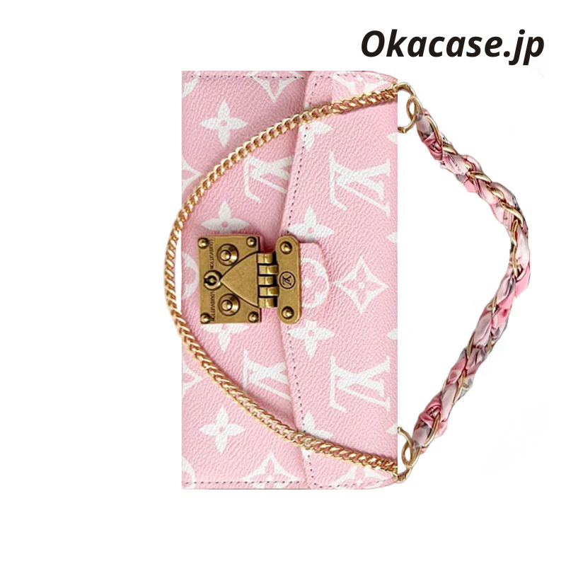 Luxury Leather Folio Monogram iPhone Case with Card Holder and Strap - OKMTY004